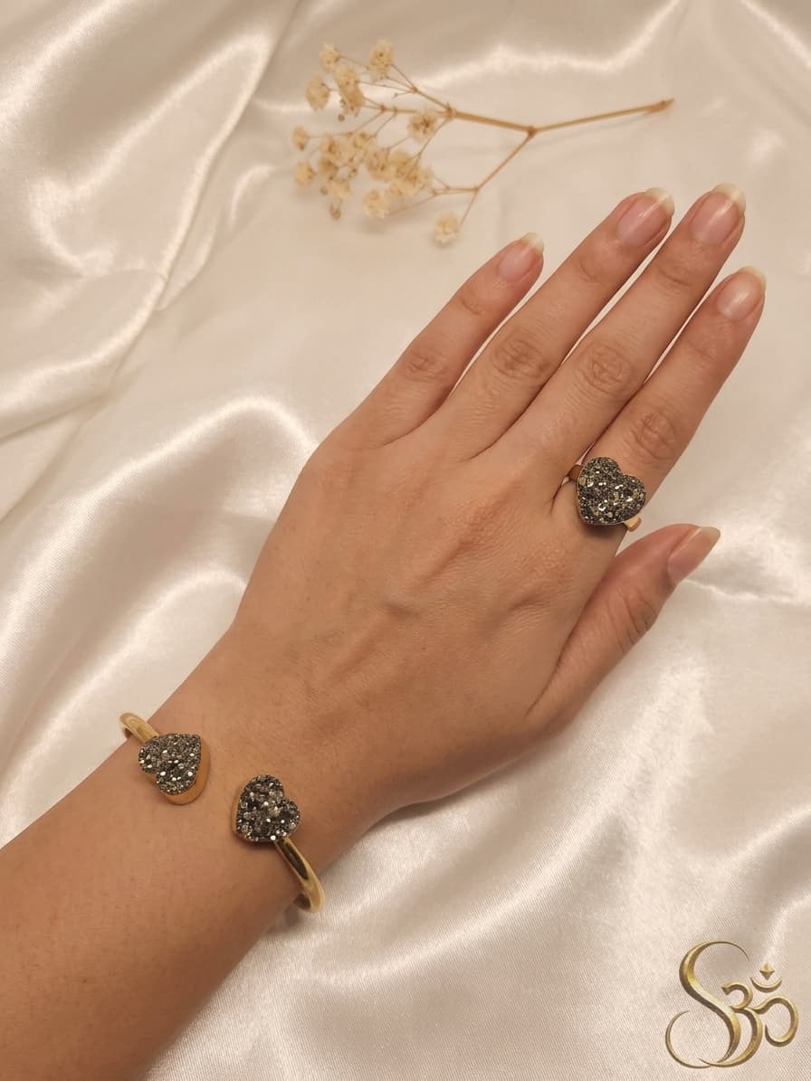 Pyrite Heart Cuff Set